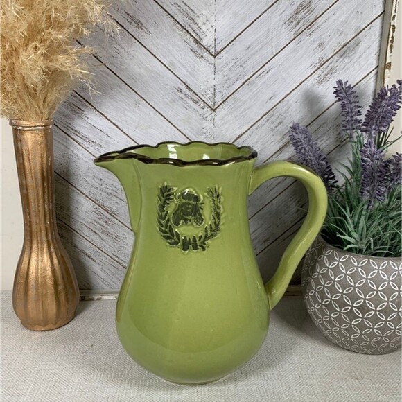 Vintage French Country Olive Green Home Essentials And Beyond Pitcher Bumble Bee - Picture 1 of 7
